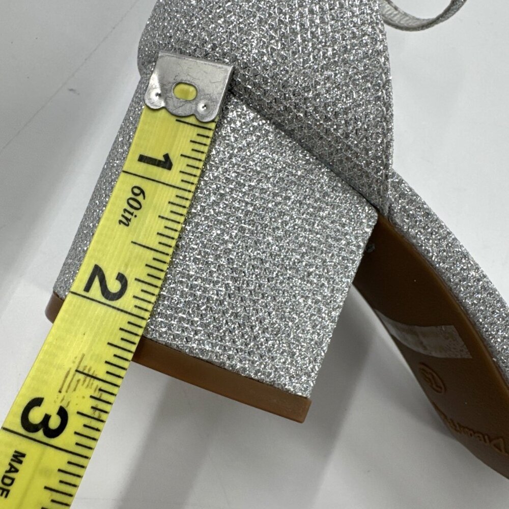 Dream Pairs Chunk Heel Shoes Womens 7.5 Silver Glitter Pumps Open Toe Party NEW - Picture 5 of 10